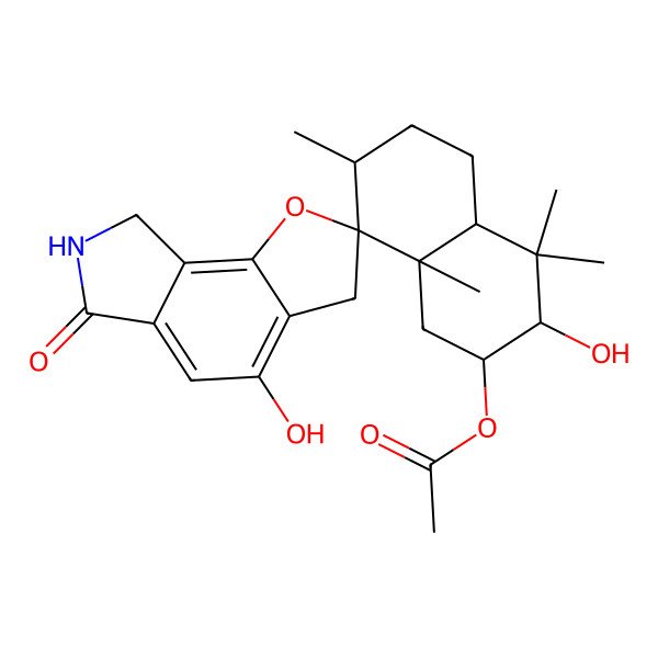 2D Structure of NCGC00381002-01_C25H33NO6_Spiro[2H-furo[2,3-e]isoindole-2,1'(2'H)-naphthalen]-6(3H)-one, 7'-(acetyloxy)-3',4',4'a,5',6',7,7',8,8',8'a-decahydro-4,6'-dihydroxy-2',5',5',8'a-tetramethyl-, (2R,2'R,4a'S,6'S,8a'S)-