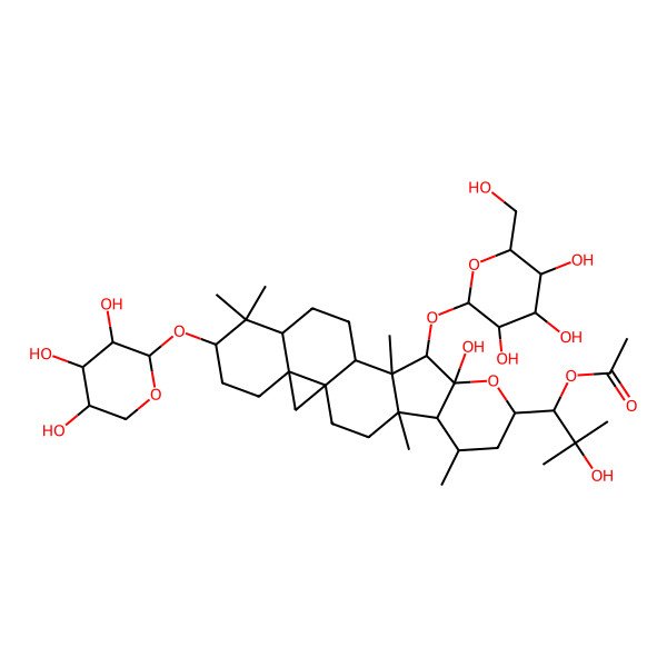 2D Structure of [2-Hydroxy-1-[10-hydroxy-4,6,12,17,17-pentamethyl-11-[3,4,5-trihydroxy-6-(hydroxymethyl)oxan-2-yl]oxy-18-(3,4,5-trihydroxyoxan-2-yl)oxy-9-oxahexacyclo[11.9.0.01,21.04,12.05,10.016,21]docosan-8-yl]-2-methylpropyl] acetate
