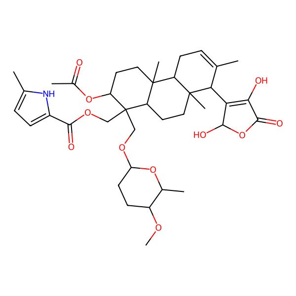 2D Structure of [2-acetyloxy-8-(2,4-dihydroxy-5-oxo-2H-furan-3-yl)-1-[(5-methoxy-6-methyloxan-2-yl)oxymethyl]-4a,7,8a-trimethyl-3,4,4b,5,8,9,10,10a-octahydro-2H-phenanthren-1-yl]methyl 5-methyl-1H-pyrrole-2-carboxylate