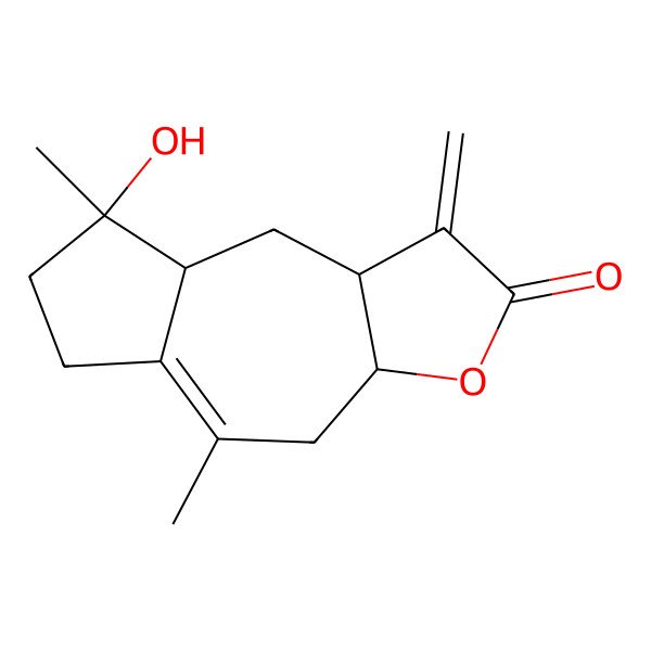 2D Structure of (3aR,8R,8aS,9aS)-8-hydroxy-5,8-dimethyl-1-methylidene-4,6,7,8a,9,9a-hexahydro-3aH-azuleno[6,5-b]furan-2-one