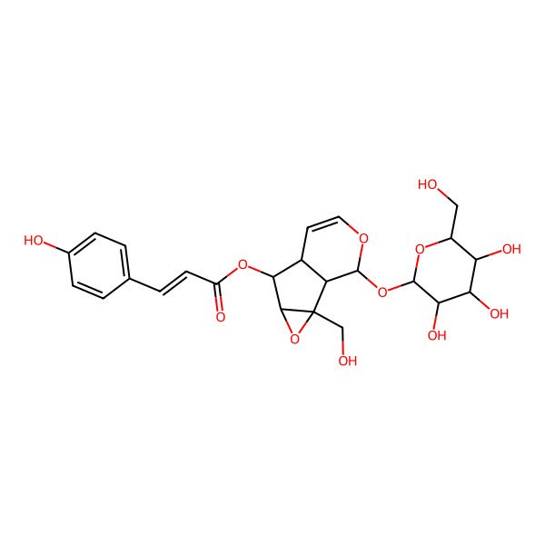 2D Structure of [(1S,2S,4S,5S,6S,10S)-2-(hydroxymethyl)-10-[(2S,3R,4S,5S,6R)-3,4,5-trihydroxy-6-(hydroxymethyl)oxan-2-yl]oxy-3,9-dioxatricyclo[4.4.0.02,4]dec-7-en-5-yl] (E)-3-(4-hydroxyphenyl)prop-2-enoate