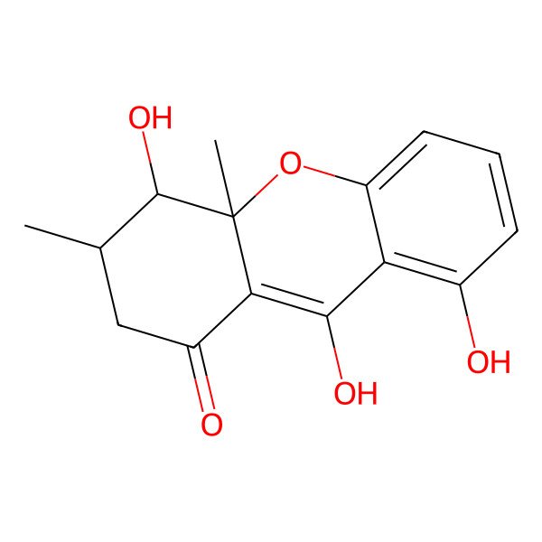 2D Structure of 4,8,9-trihydroxy-3,4a-dimethyl-3,4-dihydro-2H-xanthen-1-one
