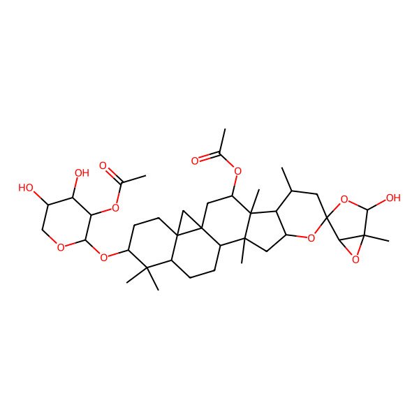 2D Structure of [18'-(3-Acetyloxy-4,5-dihydroxyoxan-2-yl)oxy-2-hydroxy-1,4',6',12',17',17'-hexamethylspiro[3,6-dioxabicyclo[3.1.0]hexane-4,8'-9-oxahexacyclo[11.9.0.01,21.04,12.05,10.016,21]docosane]-3'-yl] acetate