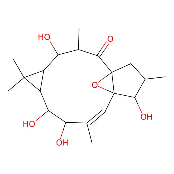 2D Structure of 4,8,9,13-Tetrahydroxy-3,6,6,10,14-pentamethyl-16-oxatetracyclo[10.3.1.01,12.05,7]hexadec-10-en-2-one