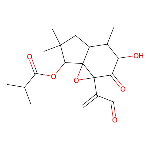 2D Structure of [5-Hydroxy-6,9,9-trimethyl-4-oxo-3-(3-oxoprop-1-en-2-yl)-2-oxatricyclo[5.3.0.01,3]decan-10-yl] 2-methylpropanoate