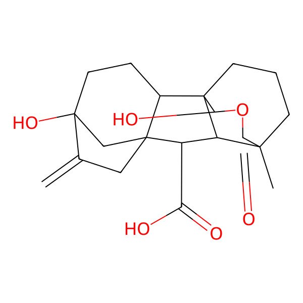 2D Structure of 5,14-Dihydroxy-11-methyl-6-methylidene-12-oxo-13-oxapentacyclo[9.3.3.15,8.01,10.02,8]octadecane-9-carboxylic acid