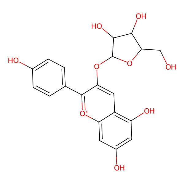 2D Structure of 3-[(2R,3S,4S,5R)-3,4-dihydroxy-5-(hydroxymethyl)oxolan-2-yl]oxy-2-(4-hydroxyphenyl)chromenylium-5,7-diol