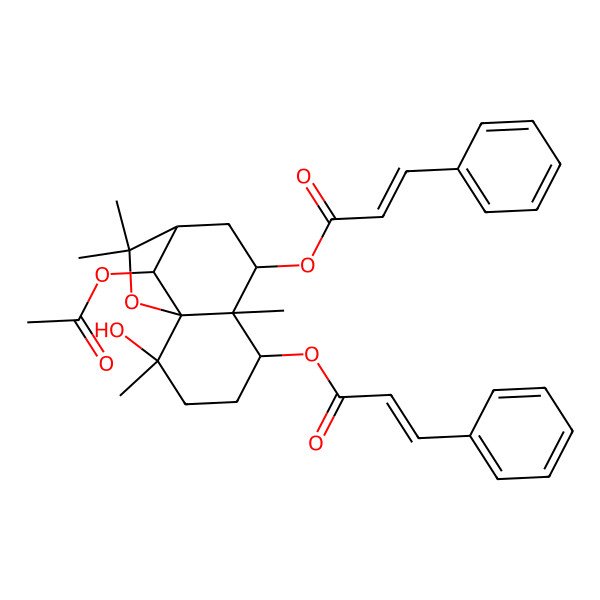 2D Structure of [12-Acetyloxy-2-hydroxy-2,6,10,10-tetramethyl-7-(3-phenylprop-2-enoyloxy)-11-oxatricyclo[7.2.1.01,6]dodecan-5-yl] 3-phenylprop-2-enoate