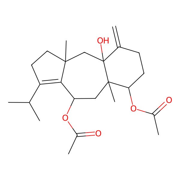 2D Structure of (4-Acetyloxy-9a-hydroxy-5a,10a-dimethyl-9-methylidene-3-propan-2-yl-1,2,4,5,6,7,8,10-octahydrobenzo[f]azulen-6-yl) acetate