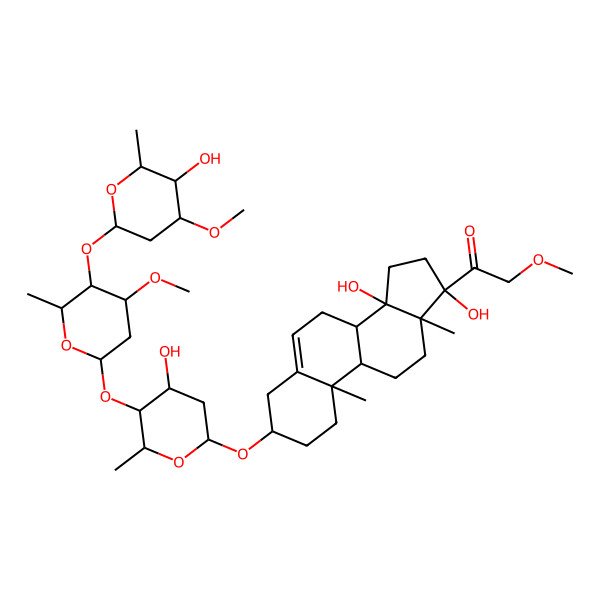 2D Structure of 1-[14,17-dihydroxy-3-[4-hydroxy-5-[5-(5-hydroxy-4-methoxy-6-methyloxan-2-yl)oxy-4-methoxy-6-methyloxan-2-yl]oxy-6-methyloxan-2-yl]oxy-10,13-dimethyl-2,3,4,7,8,9,11,12,15,16-decahydro-1H-cyclopenta[a]phenanthren-17-yl]-2-methoxyethanone