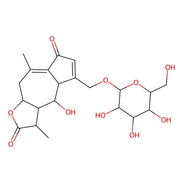 2D Structure of (1S,3aS,8aS,9R,9aR)-9-hydroxy-1,5-dimethyl-8-[[(2R,3R,4S,5S,6R)-3,4,5-trihydroxy-6-(hydroxymethyl)oxan-2-yl]oxymethyl]-1,3a,4,8a,9,9a-hexahydroazuleno[6,5-b]furan-2,6-dione