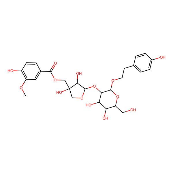 2D Structure of [5-[4,5-Dihydroxy-6-(hydroxymethyl)-2-[2-(4-hydroxyphenyl)ethoxy]oxan-3-yl]oxy-3,4-dihydroxyoxolan-3-yl]methyl 4-hydroxy-3-methoxybenzoate