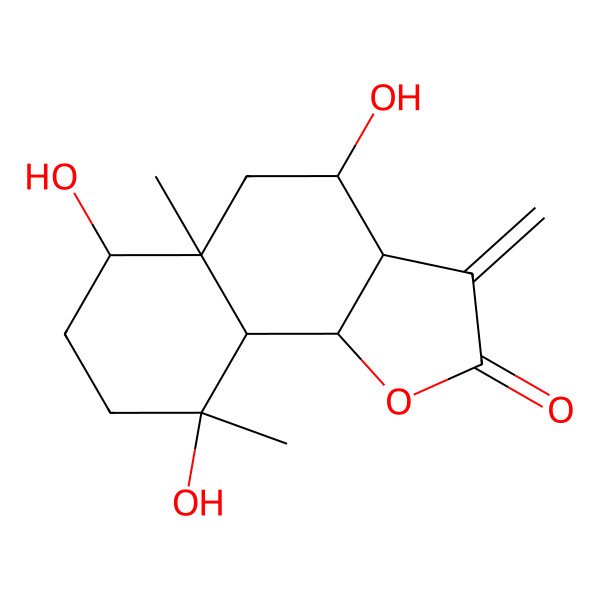 2D Structure of (3aR,4R,5aR,6R,9R,9aS,9bS)-4,6,9-trihydroxy-5a,9-dimethyl-3-methylidene-3a,4,5,6,7,8,9a,9b-octahydrobenzo[g][1]benzofuran-2-one