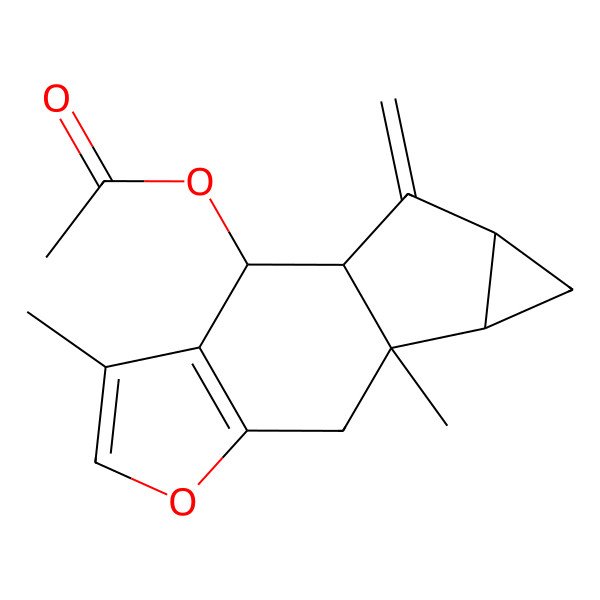 2D Structure of [(9S)-4,9-dimethyl-13-methylidene-6-oxatetracyclo[7.4.0.03,7.010,12]trideca-3(7),4-dien-2-yl] acetate