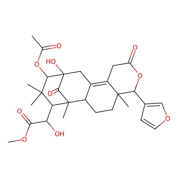 2D Structure of Methyl 2-[14-acetyloxy-6-(furan-3-yl)-13-hydroxy-1,5,15,15-tetramethyl-8,17-dioxo-7-oxatetracyclo[11.3.1.02,11.05,10]heptadec-10-en-16-yl]-2-hydroxyacetate