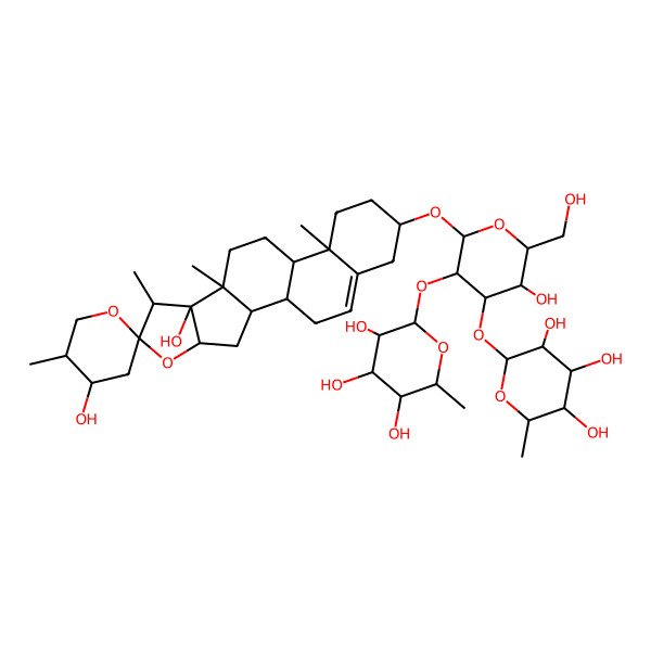 2D Structure of 2-[2-(4',8-Dihydroxy-5',7,9,13-tetramethylspiro[5-oxapentacyclo[10.8.0.02,9.04,8.013,18]icos-18-ene-6,2'-oxane]-16-yl)oxy-5-hydroxy-6-(hydroxymethyl)-3-(3,4,5-trihydroxy-6-methyloxan-2-yl)oxyoxan-4-yl]oxy-6-methyloxane-3,4,5-triol