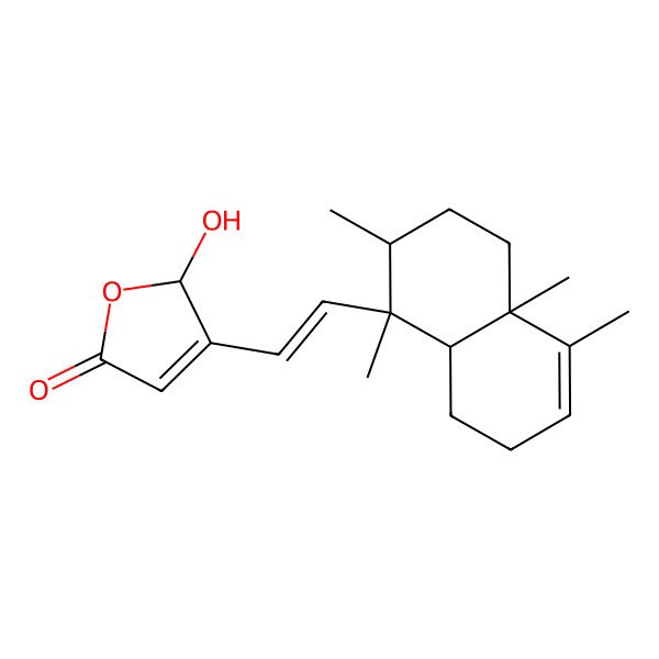 2D Structure of (2R)-3-[(E)-2-[(1R,2R,4aR,8aR)-1,2,4a,5-tetramethyl-2,3,4,7,8,8a-hexahydronaphthalen-1-yl]ethenyl]-2-hydroxy-2H-furan-5-one