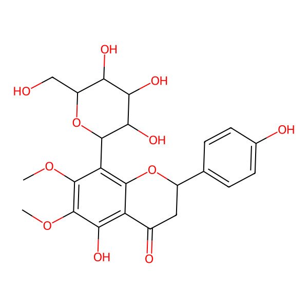 2D Structure of 5-hydroxy-2-(4-hydroxyphenyl)-6,7-dimethoxy-8-[(2S,3R,4R,5S,6R)-3,4,5-trihydroxy-6-(hydroxymethyl)oxan-2-yl]-2,3-dihydrochromen-4-one