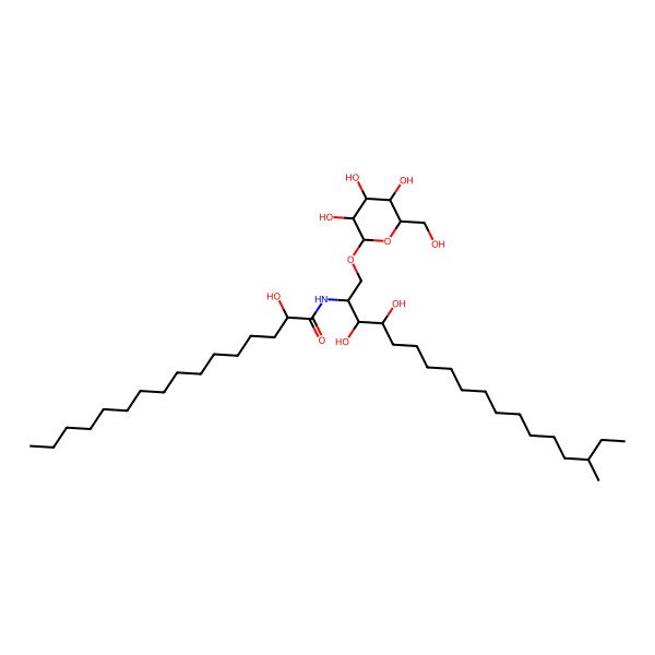 2D Structure of N-[3,4-dihydroxy-16-methyl-1-[3,4,5-trihydroxy-6-(hydroxymethyl)oxan-2-yl]oxyoctadecan-2-yl]-2-hydroxyhexadecanamide
