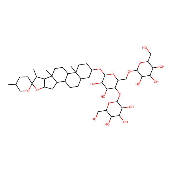 2D Structure of 2-[[4,5-Dihydroxy-6-(5',7,9,13-tetramethylspiro[5-oxapentacyclo[10.8.0.02,9.04,8.013,18]icosane-6,2'-oxane]-16-yl)oxy-3-[3,4,5-trihydroxy-6-(hydroxymethyl)oxan-2-yl]oxyoxan-2-yl]methoxy]-6-(hydroxymethyl)oxane-3,4,5-triol