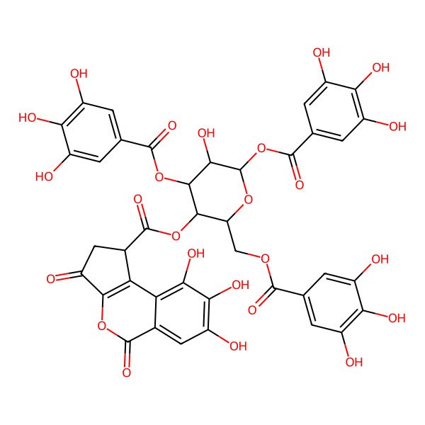 2D Structure of [5-Hydroxy-4,6-bis[(3,4,5-trihydroxybenzoyl)oxy]-2-[(3,4,5-trihydroxybenzoyl)oxymethyl]oxan-3-yl] 7,8,9-trihydroxy-3,5-dioxo-1,2-dihydrocyclopenta[c]isochromene-1-carboxylate