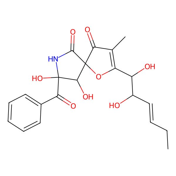 2D Structure of 8-Benzoyl-2-(1,2-dihydroxyhex-3-enyl)-8,9-dihydroxy-3-methyl-1-oxa-7-azaspiro[4.4]non-2-ene-4,6-dione