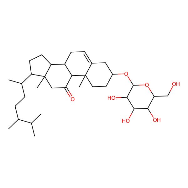 2D Structure of (3S,8S,9S,10R,13R,14S,17R)-17-[(2R,5S)-5,6-dimethylheptan-2-yl]-10,13-dimethyl-3-[(2S,3R,4S,5S,6R)-3,4,5-trihydroxy-6-(hydroxymethyl)oxan-2-yl]oxy-1,2,3,4,7,8,9,12,14,15,16,17-dodecahydrocyclopenta[a]phenanthren-11-one