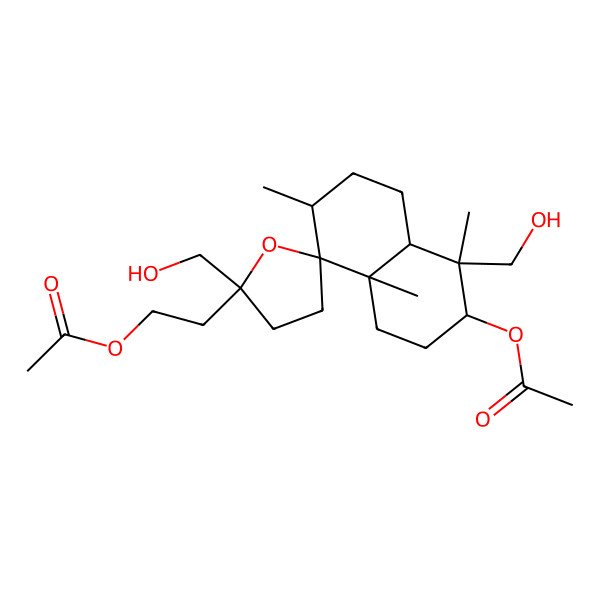 2D Structure of 2-[(2'R,3S,4S,4aS,7S,8S,8aS)-3-acetyloxy-2',4-bis(hydroxymethyl)-4,7,8a-trimethylspiro[2,3,4a,5,6,7-hexahydro-1H-naphthalene-8,5'-oxolane]-2'-yl]ethyl acetate