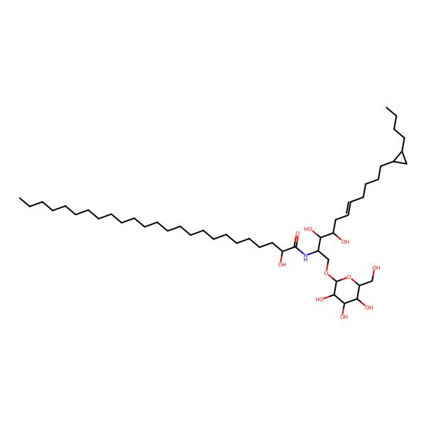2D Structure of (2R)-N-[(Z,2S,3S,4R)-11-[(1S,2S)-2-butylcyclopropyl]-3,4-dihydroxy-1-[(2R,3R,4S,5S,6R)-3,4,5-trihydroxy-6-(hydroxymethyl)oxan-2-yl]oxyundec-6-en-2-yl]-2-hydroxypentacosanamide