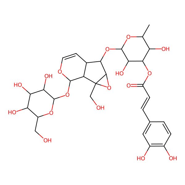 2D Structure of [3,5-Dihydroxy-2-[[2-(hydroxymethyl)-10-[3,4,5-trihydroxy-6-(hydroxymethyl)oxan-2-yl]oxy-3,9-dioxatricyclo[4.4.0.02,4]dec-7-en-5-yl]oxy]-6-methyloxan-4-yl] 3-(3,4-dihydroxyphenyl)prop-2-enoate