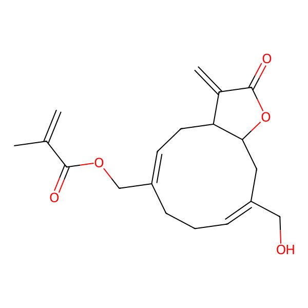 2D Structure of [(3aR,5Z,9Z,11aS)-10-(hydroxymethyl)-3-methylidene-2-oxo-3a,4,7,8,11,11a-hexahydrocyclodeca[b]furan-6-yl]methyl 2-methylprop-2-enoate