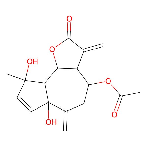 2D Structure of [(3aR,4S,6aS,9R,9aS,9bS)-6a,9-dihydroxy-9-methyl-3,6-dimethylidene-2-oxo-4,5,9a,9b-tetrahydro-3aH-azuleno[4,5-b]furan-4-yl] acetate
