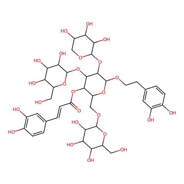 2D Structure of [6-[2-(3,4-Dihydroxyphenyl)ethoxy]-4-[3,4,5-trihydroxy-6-(hydroxymethyl)oxan-2-yl]oxy-2-[[3,4,5-trihydroxy-6-(hydroxymethyl)oxan-2-yl]oxymethyl]-5-(3,4,5-trihydroxyoxan-2-yl)oxyoxan-3-yl] 3-(3,4-dihydroxyphenyl)prop-2-enoate