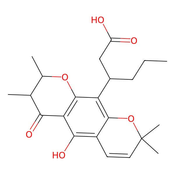 2D Structure of (R)-3-((2S,3S)-5-Hydroxy-2,3,8,8-tetramethyl-4-oxo-2,3,4,8-tetrahydropyrano[3,2-g]chromen-10-yl)hexanoic acid