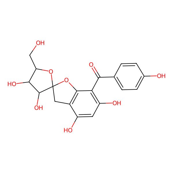 2D Structure of (4-hydroxyphenyl)-[3',4,4',6-tetrahydroxy-5'-(hydroxymethyl)spiro[3H-1-benzofuran-2,2'-oxolane]-7-yl]methanone