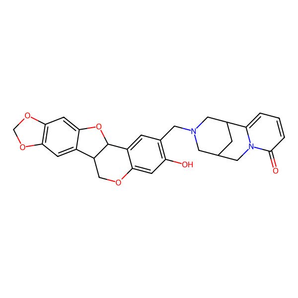 2D Structure of 11-[(16-Hydroxy-5,7,11,19-tetraoxapentacyclo[10.8.0.02,10.04,8.013,18]icosa-2,4(8),9,13(18),14,16-hexaen-15-yl)methyl]-7,11-diazatricyclo[7.3.1.02,7]trideca-2,4-dien-6-one