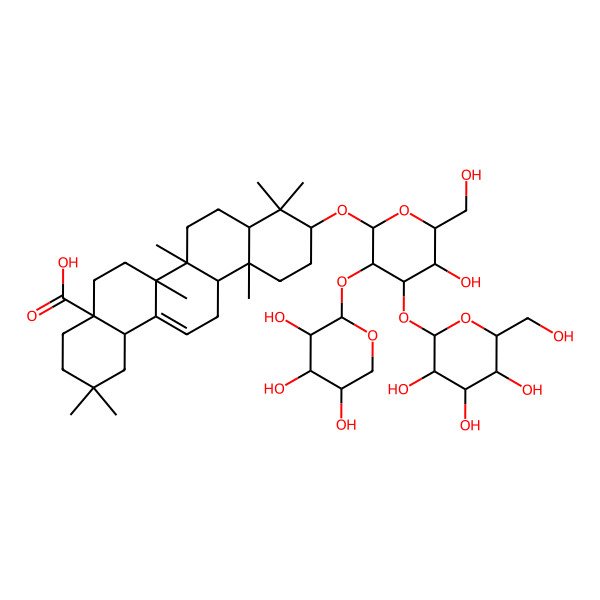 2D Structure of 10-[5-Hydroxy-6-(hydroxymethyl)-4-[3,4,5-trihydroxy-6-(hydroxymethyl)oxan-2-yl]oxy-3-(3,4,5-trihydroxyoxan-2-yl)oxyoxan-2-yl]oxy-2,2,6a,6b,9,9,12a-heptamethyl-1,3,4,5,6,6a,7,8,8a,10,11,12,13,14b-tetradecahydropicene-4a-carboxylic acid