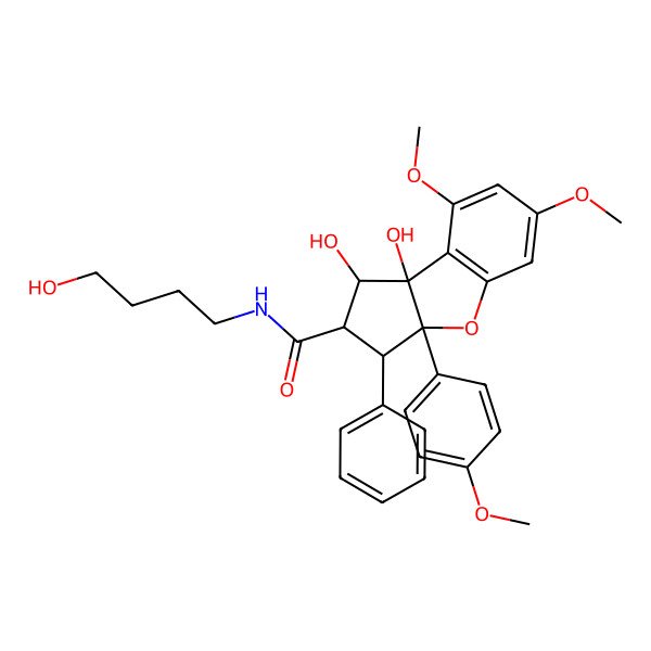 2D Structure of 1,8b-dihydroxy-N-(4-hydroxybutyl)-6,8-dimethoxy-3a-(4-methoxyphenyl)-3-phenyl-2,3-dihydro-1H-cyclopenta[b][1]benzofuran-2-carboxamide