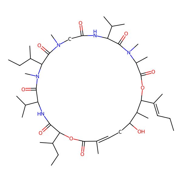 2D Structure of (3S,6S,12S,15S,21E,24S,25S,26S)-12-[(2R)-butan-2-yl]-18-[(2S)-butan-2-yl]-24-hydroxy-3,4,10,13,21,25-hexamethyl-26-[(E)-pent-2-en-2-yl]-6,15-di(propan-2-yl)-1,19-dioxa-4,7,10,13,16-pentazacyclohexacos-21-ene-2,5,8,11,14,17,20-heptone