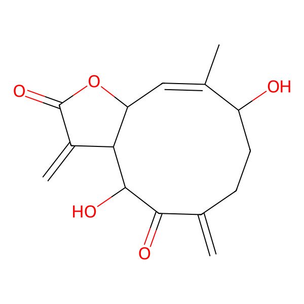 2D Structure of 4,9-Dihydroxy-10-methyl-3,6-dimethylidene-3a,4,7,8,9,11a-hexahydrocyclodeca[b]furan-2,5-dione