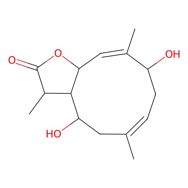 2D Structure of 4,9-dihydroxy-3,6,10-trimethyl-3a,4,5,8,9,11a-hexahydro-3H-cyclodeca[b]furan-2-one