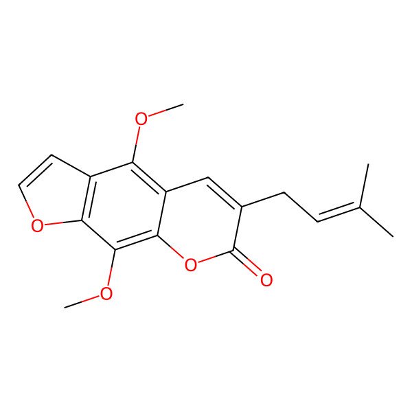 2D Structure of 4,9-Dimethoxy-6-(3-methylbut-2-enyl)furo[3,2-g]chromen-7-one