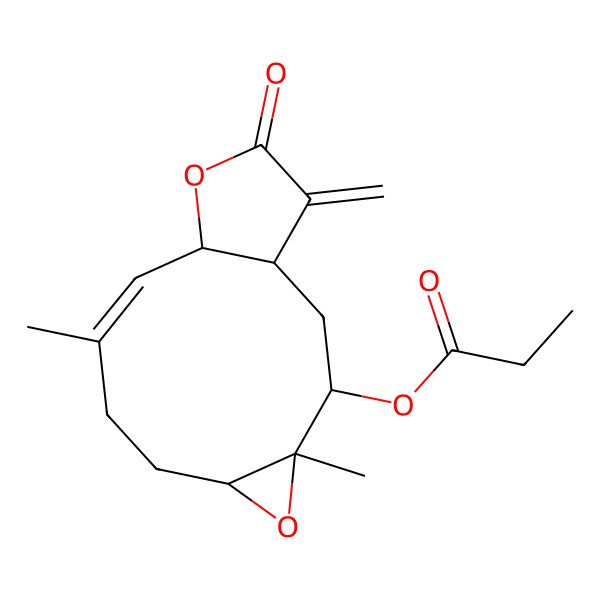 2D Structure of (4,9-Dimethyl-14-methylidene-13-oxo-5,12-dioxatricyclo[9.3.0.04,6]tetradec-9-en-3-yl) propanoate