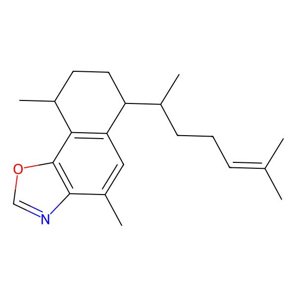 2D Structure of 4,9-Dimethyl-6-(6-methylhept-5-en-2-yl)-6,7,8,9-tetrahydrobenzo[g][1,3]benzoxazole