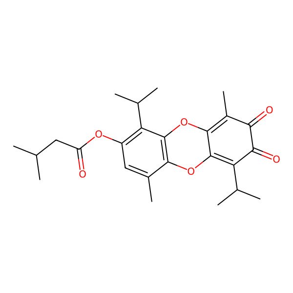 2D Structure of [4,9-Dimethyl-7,8-dioxo-1,6-di(propan-2-yl)dibenzo-p-dioxin-2-yl] 3-methylbutanoate