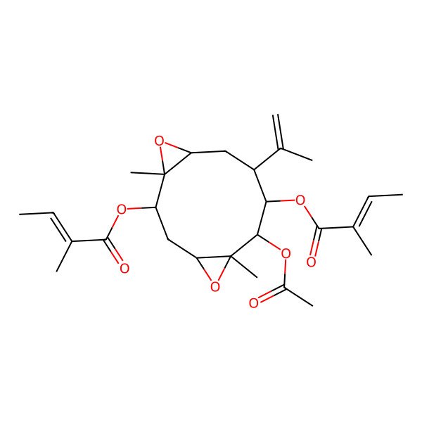 2D Structure of [(1S,2S,4S,6S,7S,8S,9R,11R)-7-acetyloxy-1,6-dimethyl-8-[(Z)-2-methylbut-2-enoyl]oxy-9-prop-1-en-2-yl-5,12-dioxatricyclo[9.1.0.04,6]dodecan-2-yl] (Z)-2-methylbut-2-enoate