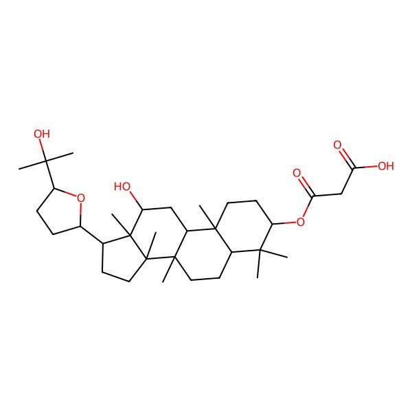 2D Structure of 3-[[(3R,5R,8R,9R,10R,12R,13S,14S,17R)-12-hydroxy-17-[(2S,5R)-5-(2-hydroxypropan-2-yl)oxolan-2-yl]-4,4,8,10,13,14-hexamethyl-1,2,3,5,6,7,9,11,12,15,16,17-dodecahydrocyclopenta[a]phenanthren-3-yl]oxy]-3-oxopropanoic acid