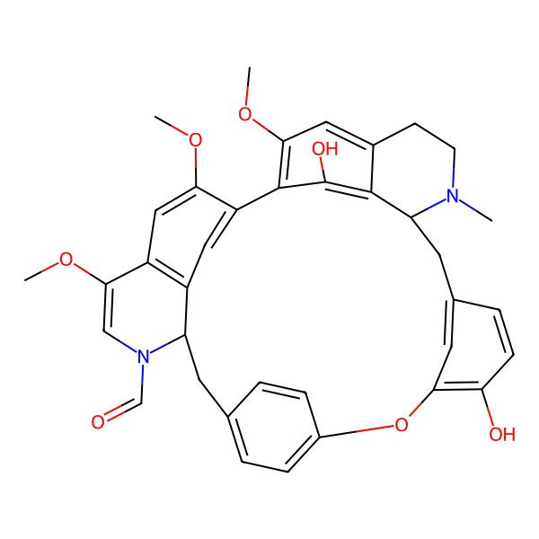 2D Structure of (9R,22S)-17,29-dihydroxy-6,28,35-trimethoxy-23-methyl-15-oxa-8,23-diazaheptacyclo[20.6.2.22,5.211,14.116,20.04,9.026,30]pentatriaconta-1(28),2,4,6,11,13,16,18,20(31),26,29,32,34-tridecaene-8-carbaldehyde