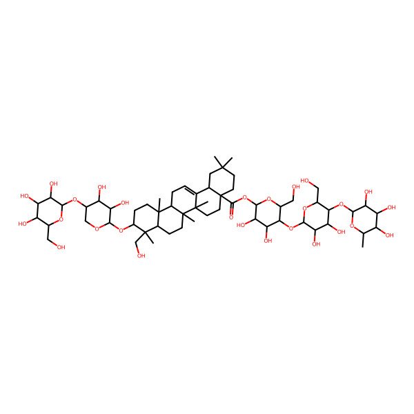 2D Structure of [(2S,3R,4R,5S,6R)-5-[(2S,3R,4R,5S,6R)-3,4-dihydroxy-6-(hydroxymethyl)-5-[(2S,3R,4R,5R,6S)-3,4,5-trihydroxy-6-methyloxan-2-yl]oxyoxan-2-yl]oxy-3,4-dihydroxy-6-(hydroxymethyl)oxan-2-yl] (4aS,6aS,6aR,6bR,8aR,9R,10S,12aR,14bS)-10-[(2S,3R,4R,5S)-3,4-dihydroxy-5-[(2S,3R,4S,5S,6R)-3,4,5-trihydroxy-6-(hydroxymethyl)oxan-2-yl]oxyoxan-2-yl]oxy-9-(hydroxymethyl)-2,2,6a,6b,9,12a-hexamethyl-1,3,4,5,6,6a,7,8,8a,10,11,12,13,14b-tetradecahydropicene-4a-carboxylate