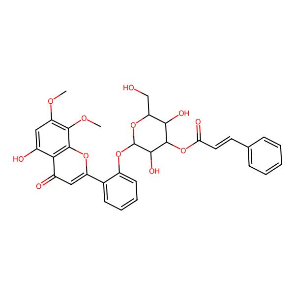 2D Structure of [3,5-Dihydroxy-2-[2-(5-hydroxy-7,8-dimethoxy-4-oxochromen-2-yl)phenoxy]-6-(hydroxymethyl)oxan-4-yl] 3-phenylprop-2-enoate